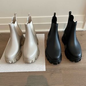 Jeffrey Campbell Platform Lug Sole Chelsea Rain Boots BEIGE AND BLACK